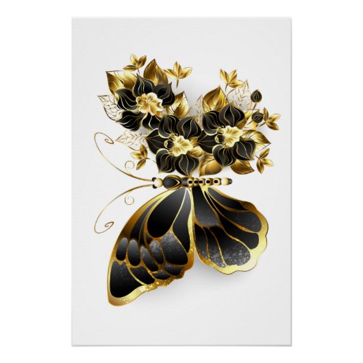 Goldener Schmetterling mit schwarzem Orchid Poster (Vorderseite)