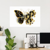 Goldener Schmetterling mit schwarzem Orchid Poster (Heimbüro)