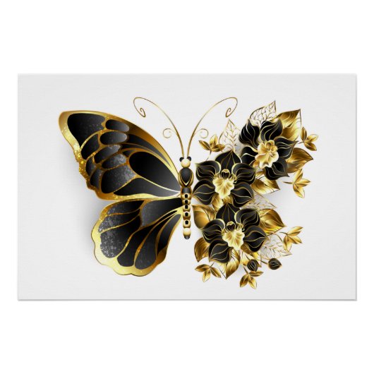 Goldener Schmetterling mit schwarzem Orchid Poster (Vorderseite)