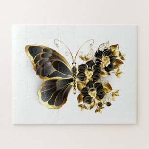 Goldener Schmetterling mit schwarzem Orchid Puzzle