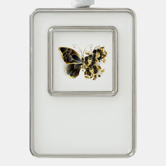 Goldener Schmetterling mit schwarzem Orchid Rahmen-Ornament Silber (Vorderseite)