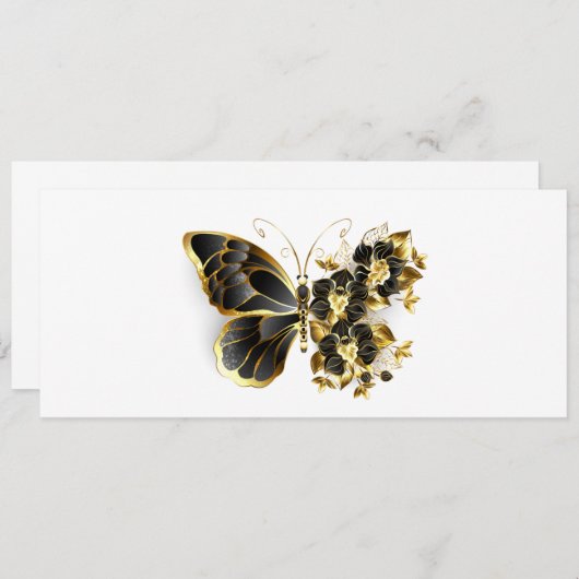 Goldener Schmetterling mit schwarzem Orchid Save The Date (Vorne/Hinten)