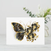 Goldener Schmetterling mit schwarzem Orchid Save The Date (Stehend Vorderseite)