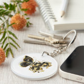 Goldener Schmetterling mit schwarzem Orchid Schlüsselanhänger (Vorderseite rechts)