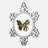 Goldener Schmetterling mit schwarzem Orchid Schneeflocken Zinn-Ornament (Rechts)
