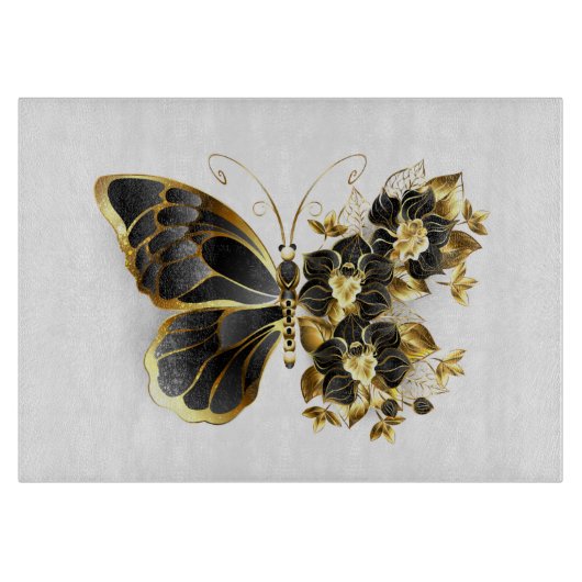 Goldener Schmetterling mit schwarzem Orchid Schneidebrett (Vorderseite)