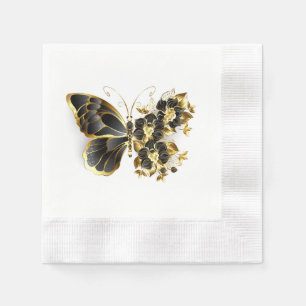 Goldener Schmetterling mit schwarzem Orchid Serviette