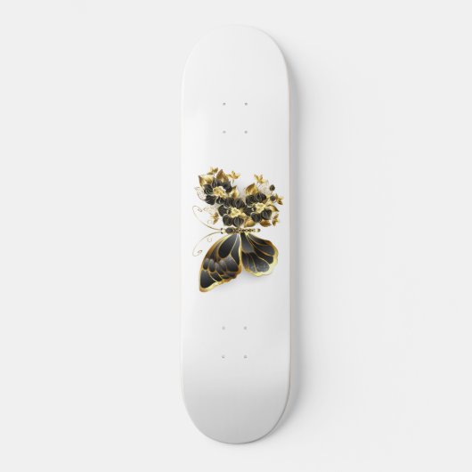 Goldener Schmetterling mit schwarzem Orchid Skateboard (Vorderseite)