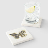 Goldener Schmetterling mit schwarzem Orchid Steinuntersetzer (Seitenansicht)