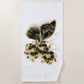 Goldener Schmetterling mit schwarzem Orchid Strandtuch (Vorderseite)