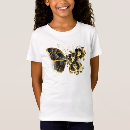 Goldener Schmetterling mit schwarzem Orchid T-Shirt (Vorderseite)