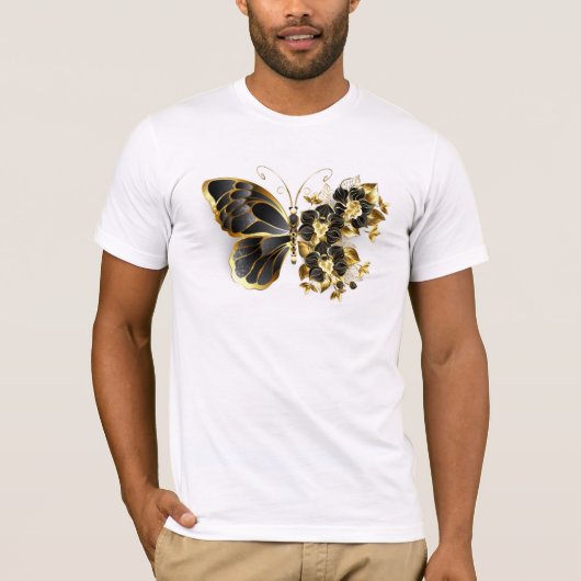 Goldener Schmetterling mit schwarzem Orchid T-Shirt (Vorderseite)