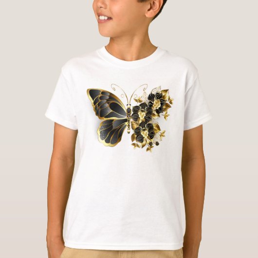 Goldener Schmetterling mit schwarzem Orchid T-Shirt (Vorderseite)