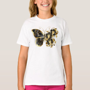 Goldener Schmetterling mit schwarzem Orchid T-Shirt