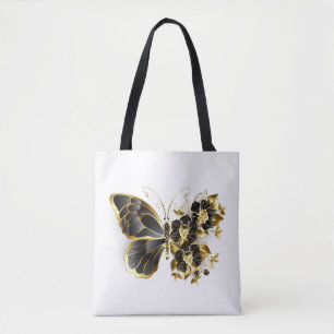 Goldener Schmetterling mit schwarzem Orchid Tasche