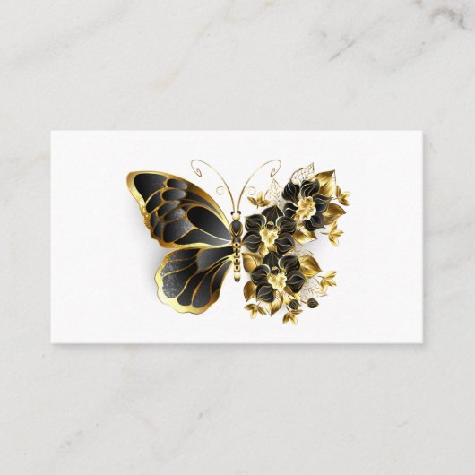Goldener Schmetterling mit schwarzem Orchid Terminkarte (Vorderseite)