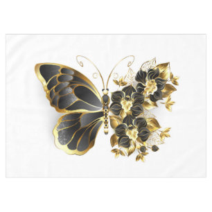 Goldener Schmetterling mit schwarzem Orchid Tischdecke