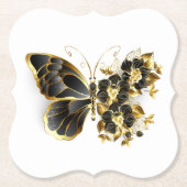 Goldener Schmetterling mit schwarzem Orchid Untersetzer (Vorderseite)