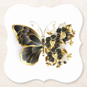 Goldener Schmetterling mit schwarzem Orchid Untersetzer