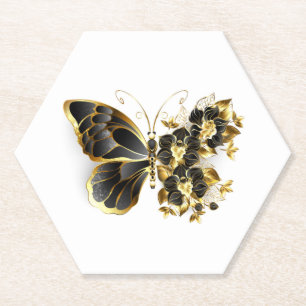 Goldener Schmetterling mit schwarzem Orchid Untersetzer