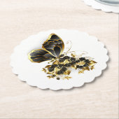 Goldener Schmetterling mit schwarzem Orchid Untersetzer (angewinkelt)