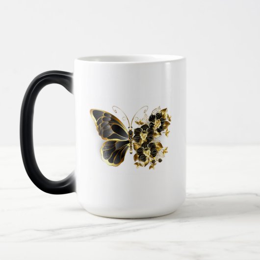 Goldener Schmetterling mit schwarzem Orchid Verwandlungstasse (Links)