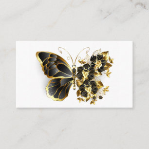 Goldener Schmetterling mit schwarzem Orchid Visitenkarte