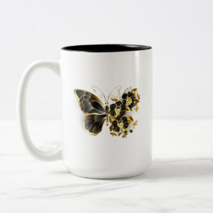 Goldener Schmetterling mit schwarzem Orchid Zweifarbige Tasse