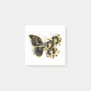 Goldener Schmetterling mit schwarzer Orchidee Post-it Klebezettel