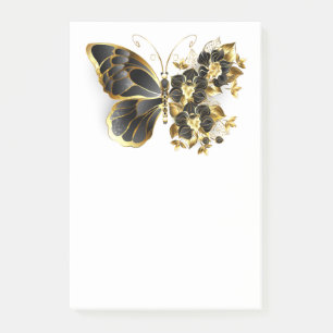 Goldener Schmetterling mit schwarzer Orchidee Post-it Klebezettel
