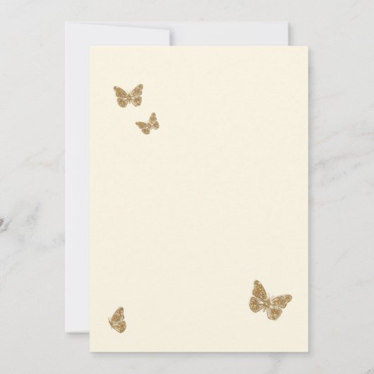 Goldener Schmetterling Quinceanera Einladung (Rückseite)