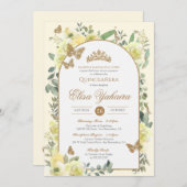 Goldener Schmetterling Quinceanera Einladung (Vorne/Hinten)