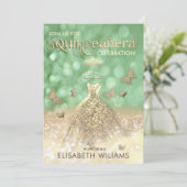 Goldener Schmetterling Quinceañera-Glitzer Einladung (Stehend Vorderseite)