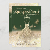 Goldener Schmetterling Quinceañera-Glitzer Einladung (Vorne/Hinten)