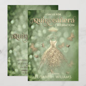 Goldener Schmetterling Quinceañera-Glitzer Einladung (Vorne/Hinten)