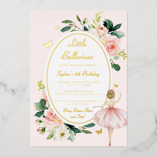 Goldener Schmetterling Rosa Floral Ballerina Kinde Folieneinladung