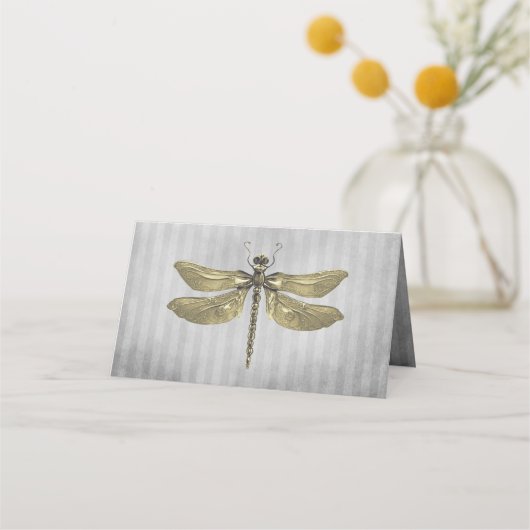 Goldener Schmuck-Dragonfly-Empfang Platzkarte (Rückseite)