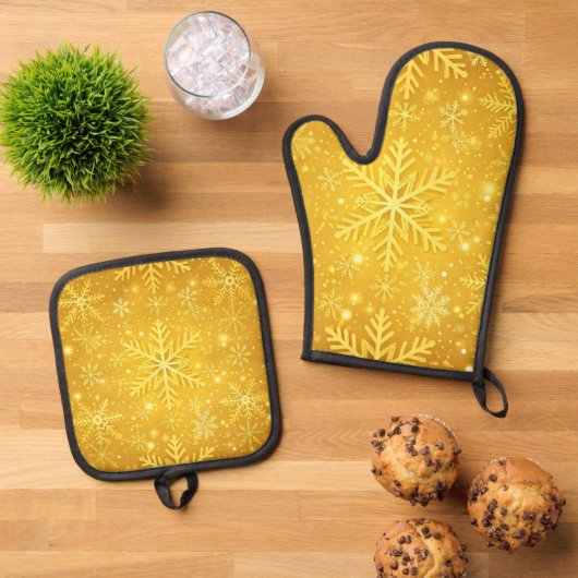 Goldener Schnee Ofenhandschuh & Topflappen-Set (Oben Unten)