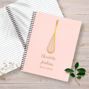 Goldener-Schneebesen-Erröten-Pink-Rezept-Kochbuch Notizblock