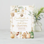 Goldener Schneeflocken-Cocktail und Keksparty Einladung (Stehend Vorderseite)