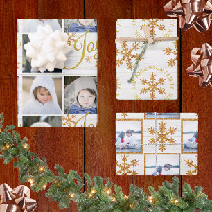 Goldener Schneeflocken Weihnachtsfeiertag Ihre Fot Geschenkpapier Set