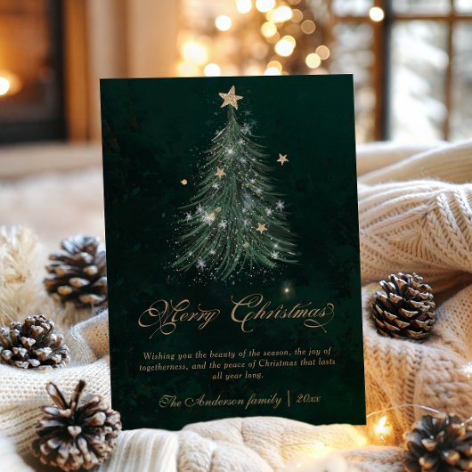 Goldener Schriftzug Weihnachtsbaum Feiertagskarte