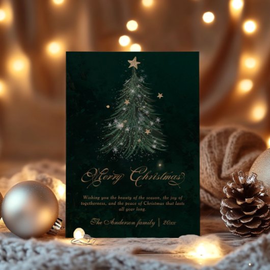 Goldener Schriftzug Weihnachtsbaum Feiertagskarte