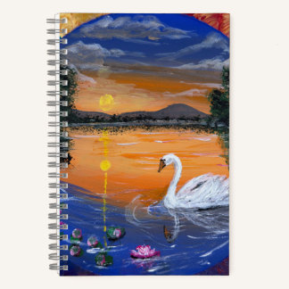 Goldener Schwan-Sonnenuntergang - handgefertigtes Notizblock