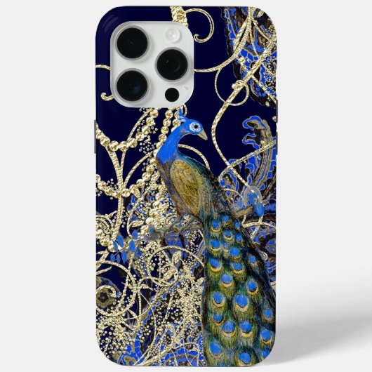 Goldener schwarzer Blauer Opulence Pfauenwirbel Case-Mate iPhone Hülle (Rückseite)