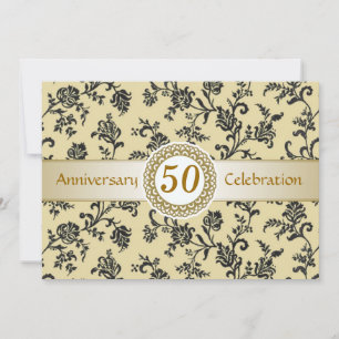 Goldener schwarzer Damast, 50. Hochzeitstag Einladung