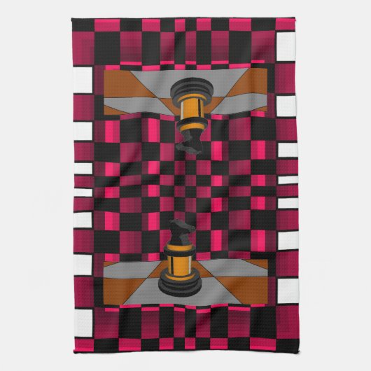 Goldener schwarzer Drache-Ritter-Schach-Entwurf 3D Handtuch (Vertikal)