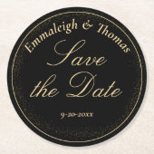 Goldener Schwarzer Glitzer Save the Date Runder Pappuntersetzer (Vorderseite)