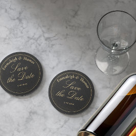 Goldener Schwarzer Glitzer Save the Date Runder Pappuntersetzer
