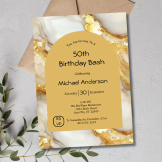 Goldener schwarzer Marmorbogen 50. Geburtstag Er i Einladung